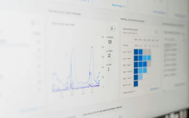 A close-up of a web analytics dashboard showing a traffic line chart